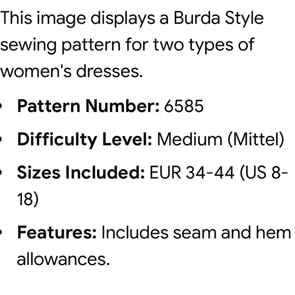 BN UNCUT BURDA 6585 FORMAL DRESS SEWING PATTERN